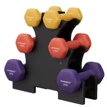 SONGMICS Hantel-Set, 3 Paar, Kurzhanteln, Fitnessstudio, Krafttraining, rutschfeste Neopren-Beschichtung, gelb, orange, lila
